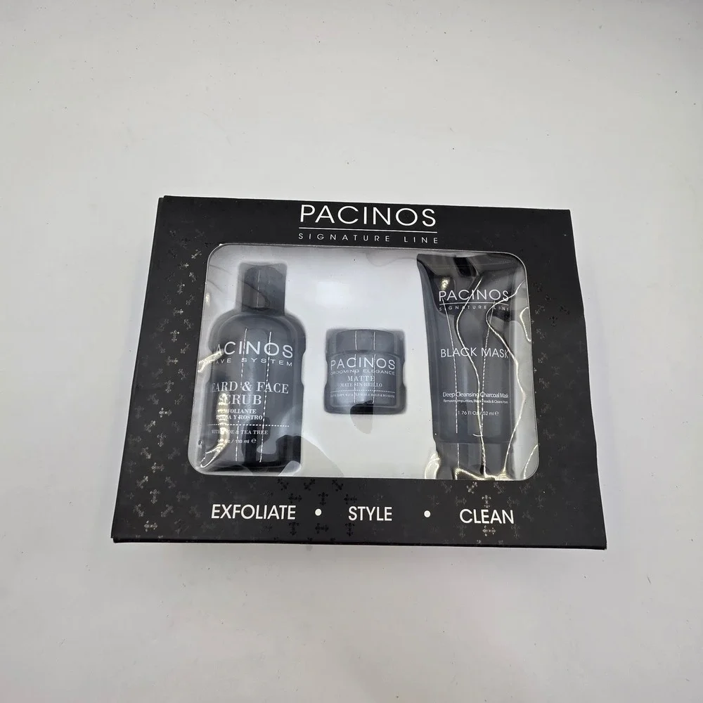 Pacinos Signature Line 3pc Set Beard Face Scrub Matte Paste Mask Grooming N4